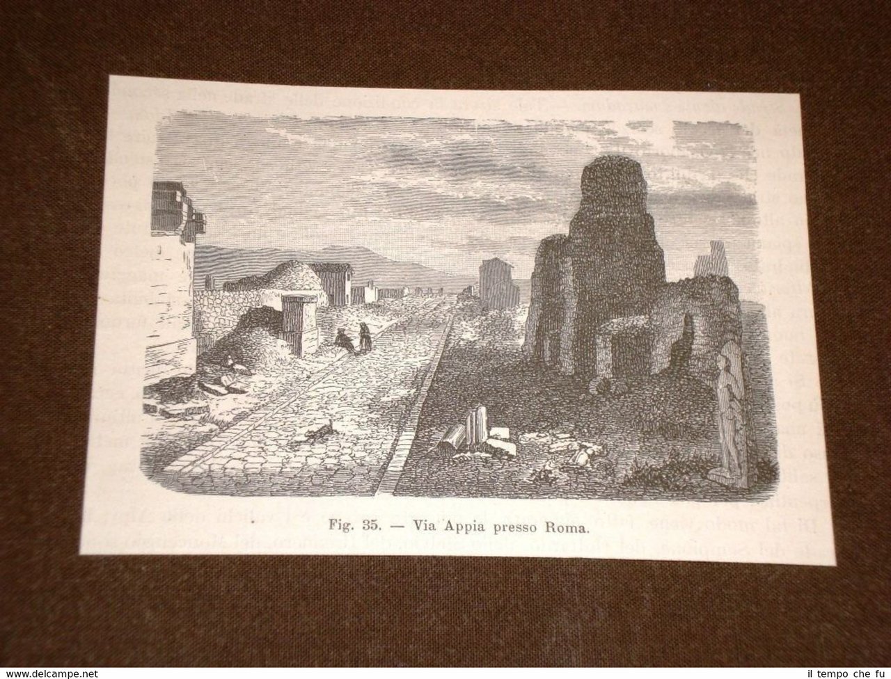Rarissima veduta della via Appia presso Roma nell'800