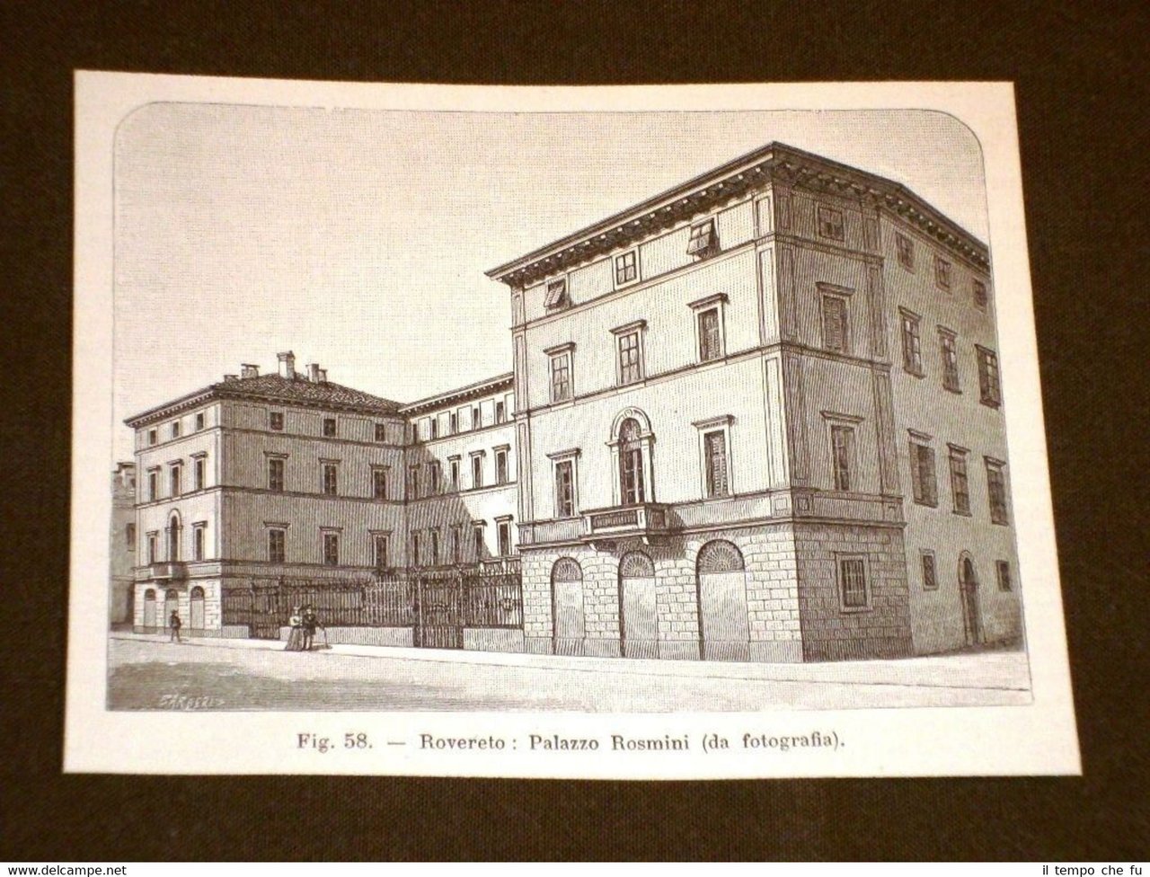 Rarissima veduta di fine '800 Rovereto - Palazzo Rosmini