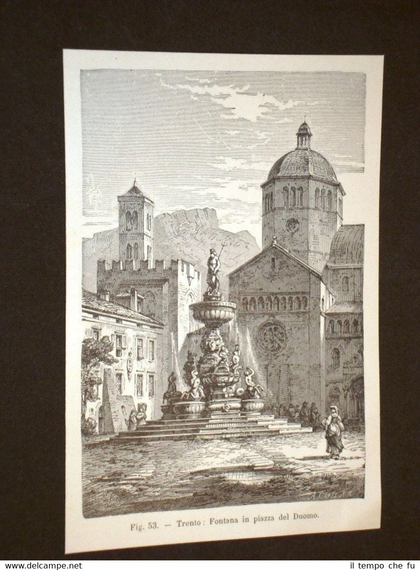 Rarissima veduta di fine '800 Trento - Fontana in Piazza …