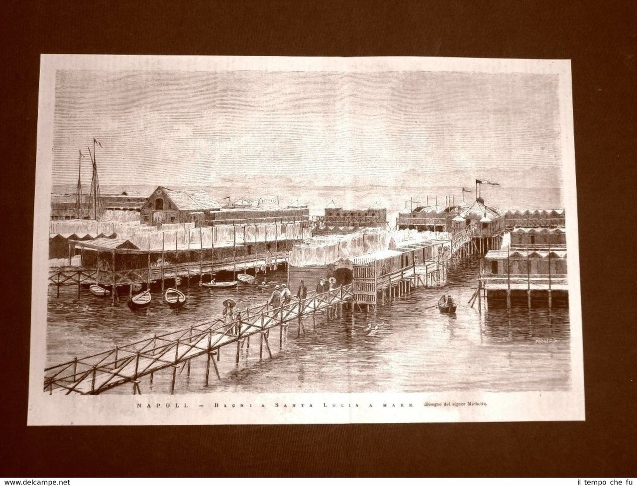 Rarissima veduta di Napoli del 1876 Bagni a Santa Lucia …