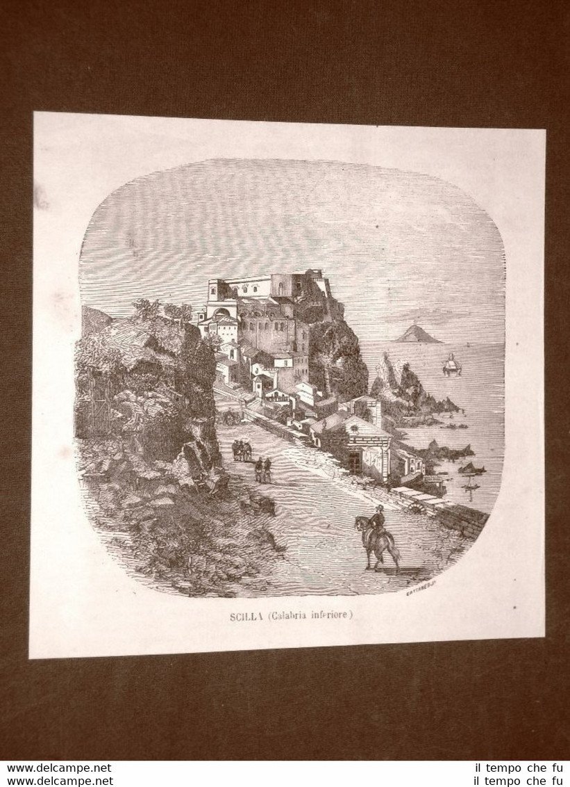 Rarissima veduta di Scilla del 1866 Calabria