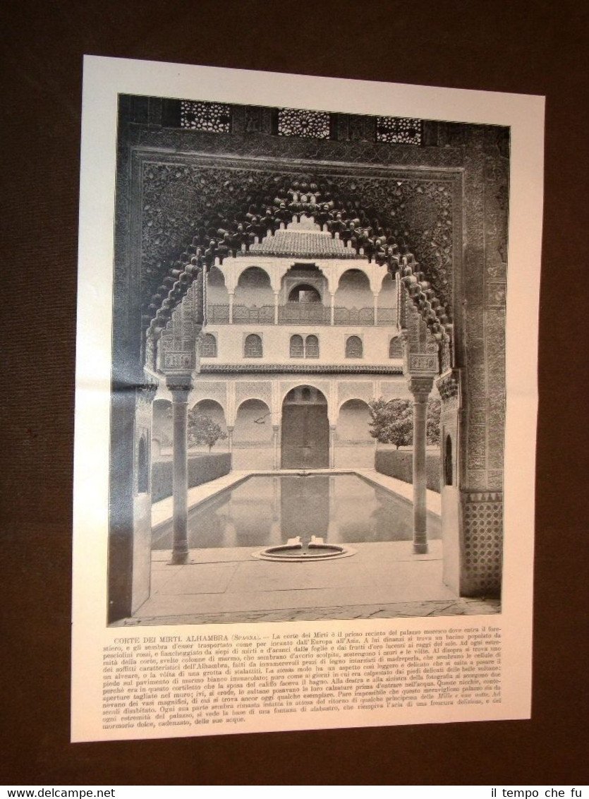 Rarissima veduta fine '800 Corte dei mirti Alhambra in Spagna …