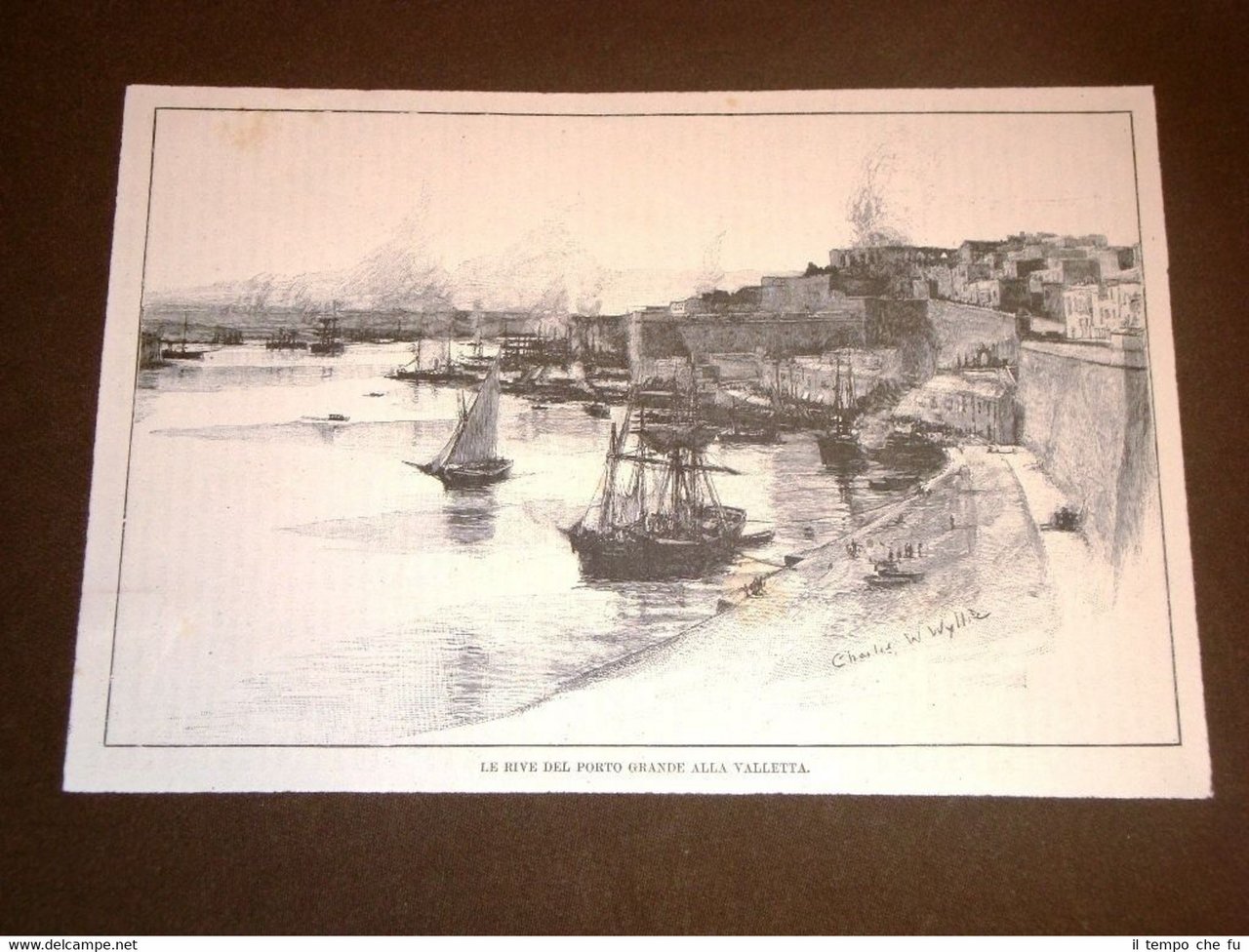 Rarissima veduta Malta nel 1892 La Valletta Porto Grande Mediterraneo …