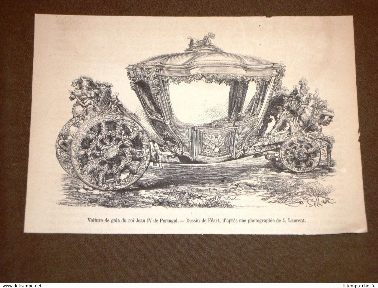 Rasissima incisione del 1873 Carrozza di gala di Re Jean …