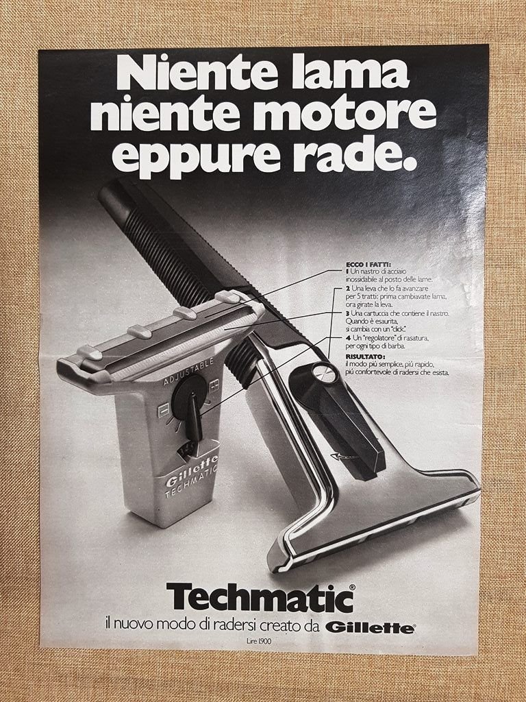 Rasoio Gillette Techmatic Pubblicità vintage anni '70 | Immagine principale