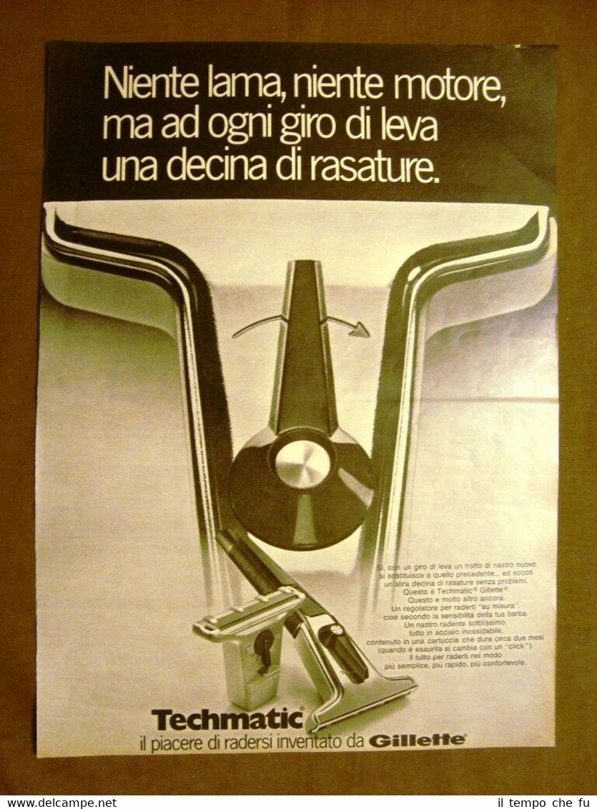 Rasorio da barba Techmatic Gillette Pubblicità vintage anni '70 | Immagine principale