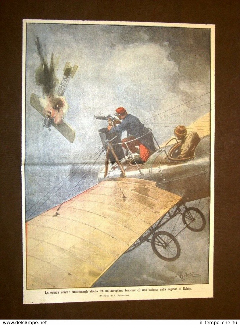 Retrocopertina Domenica del Corriere 1914 WW1 Reims Aereo Francia vs … | Immagine principale