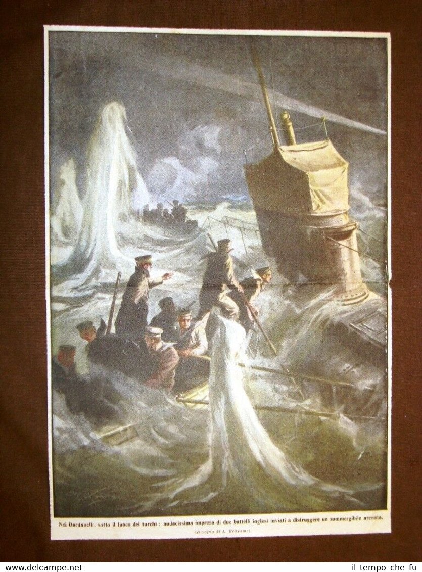 Retrocopertina Domenica del Corriere 1915 Dardanelli Inglesi vs Turchi WW1 | Immagine principale