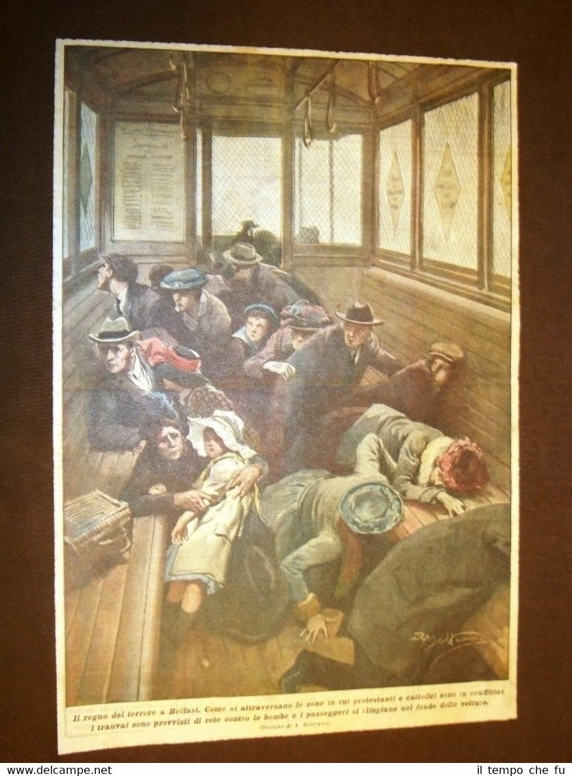 Retrocopertina Domenica del Corriere 1922 Belfast Treno blindato bombe Irlanda