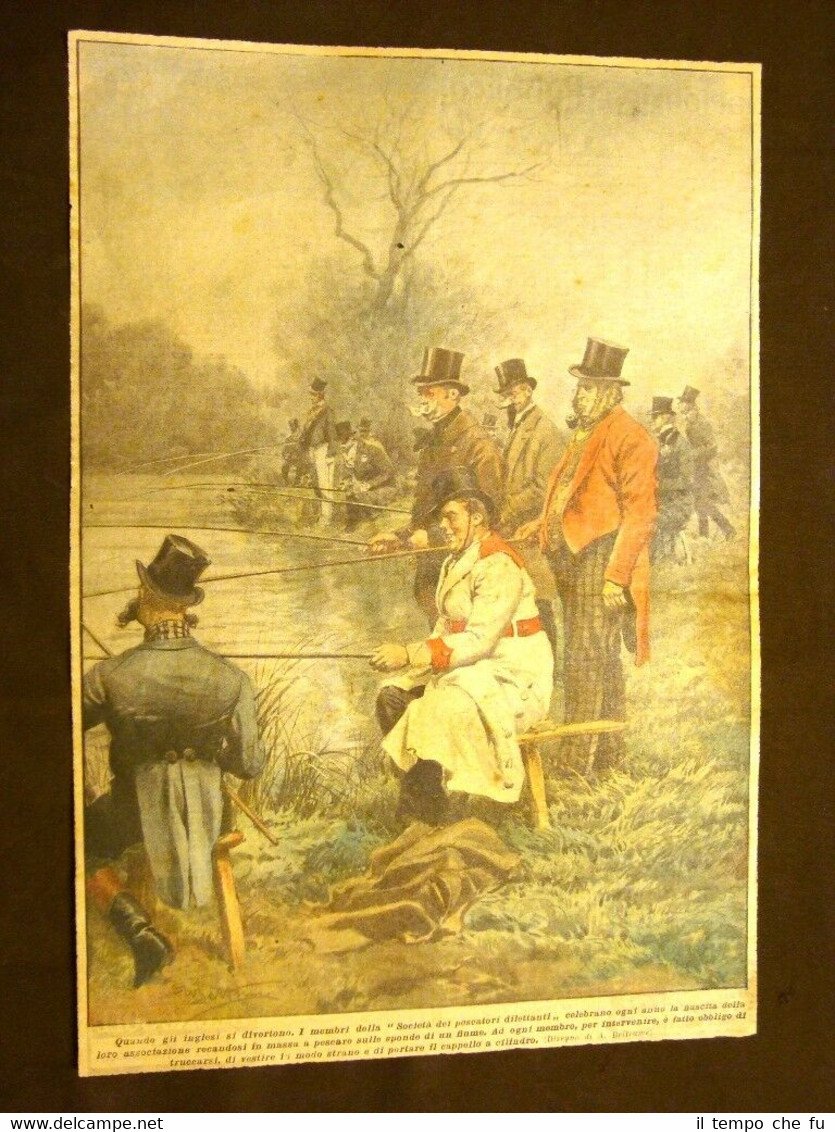 Retrocopertina Domenica del Corriere del 1922 Società pescatori dilettanti U.K.
