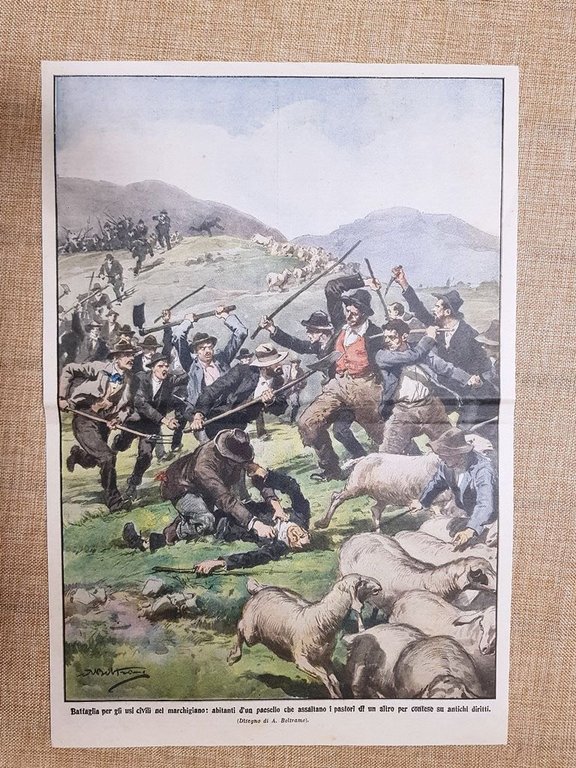Retrocopertina La Domenica del Corriere del 1914 Marche Scontro tra …