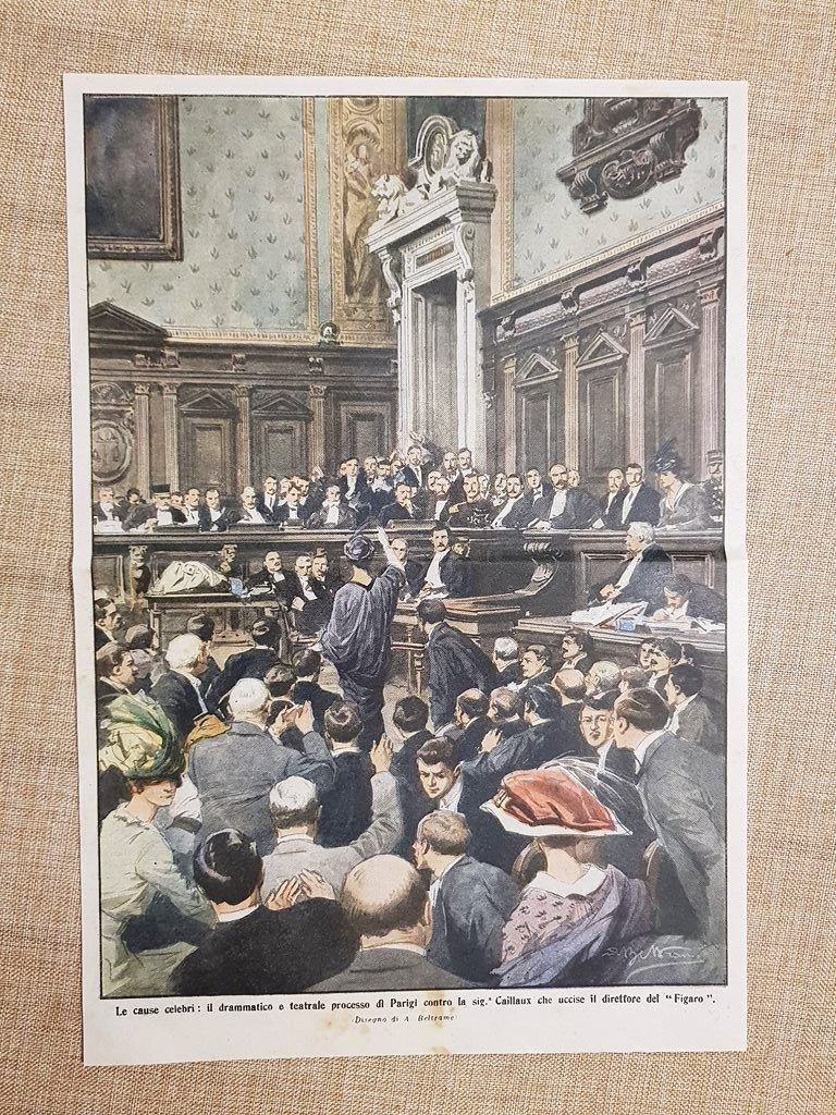 Retrocopertina La Domenica del Corriere del 1914 Parigi Processo Caillaux …