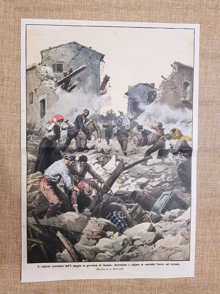 Retrocopertina La Domenica del Corriere del 1914 Terremoto C.da Linera …