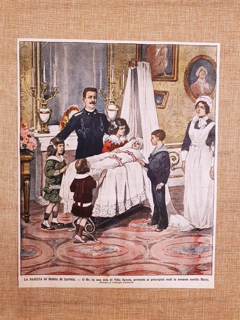 Retrocopertina La Domenica Illustrata del 1915 Nascita Maria Francesca di …