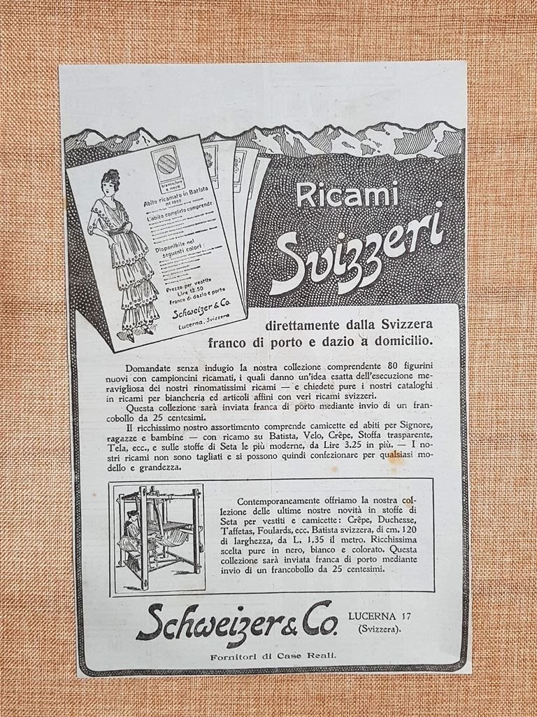 Ricami svizzeri Schweizer & Co. Lucerna Svizzera Pubblicità primi anni …
