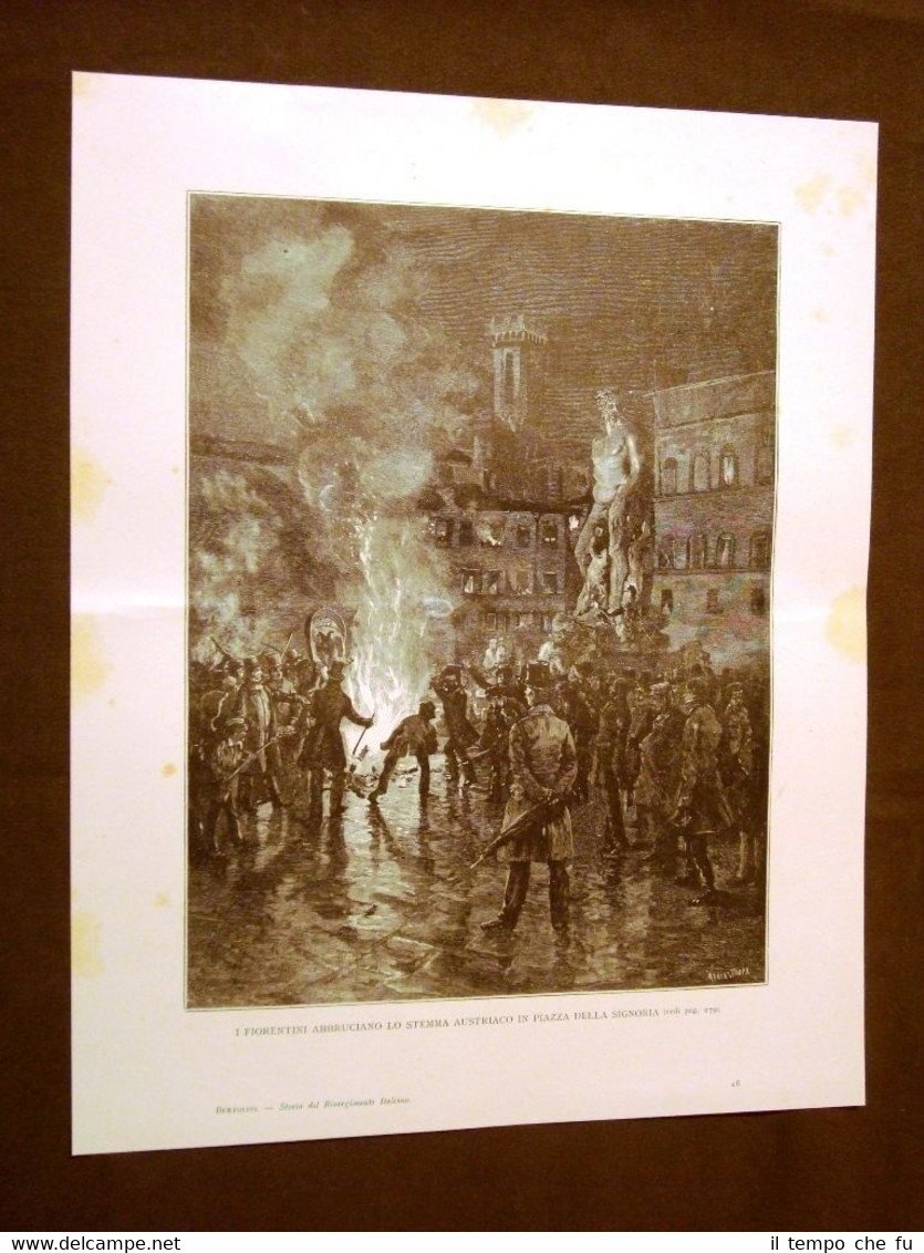 Risorgimento d'Italia Firenze Piazza della Signoria Austria Incisione di Matania