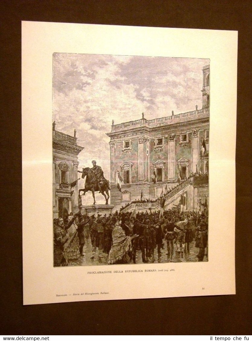 Risorgimento d'Italia Proclamazione Repubblica di Roma Incisione di E.Matania