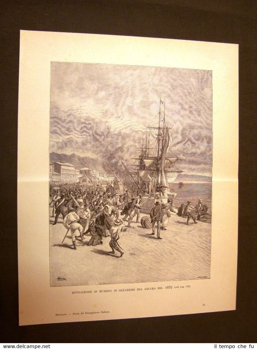 Risorgimento d'Italia Rivoluzione di Messina Colera 1837 Incisione di Matania