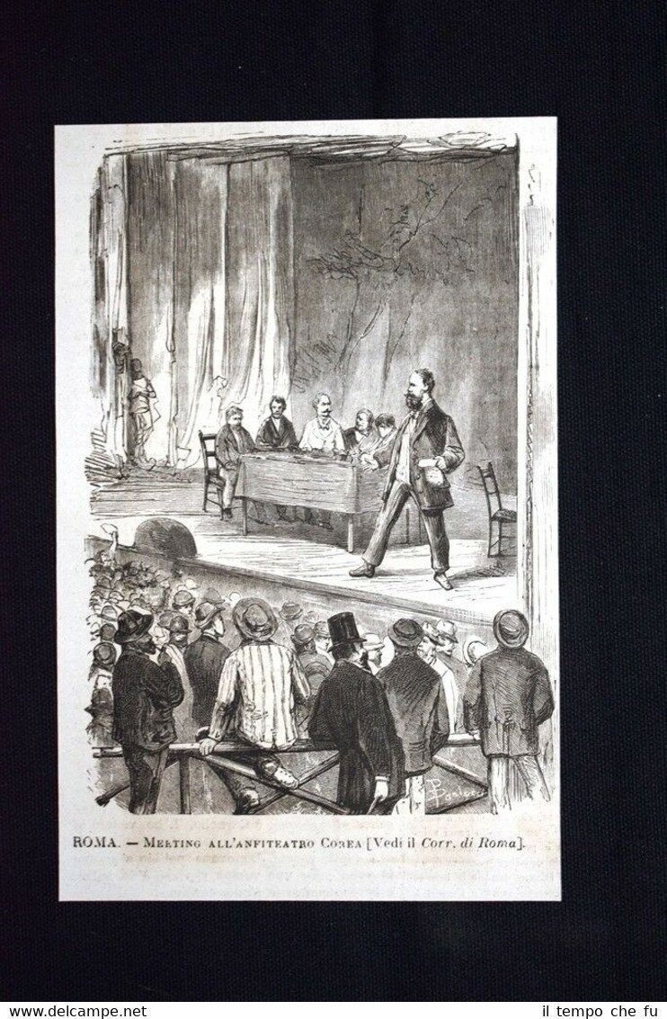 Roma - Meeting all'anfiteatro Corea Incisione del 1876