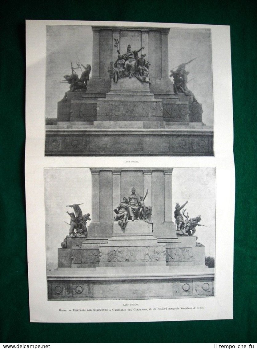 Roma 1895 - dettagli monumento Garibaldi sul Gianicolo, lato destro …