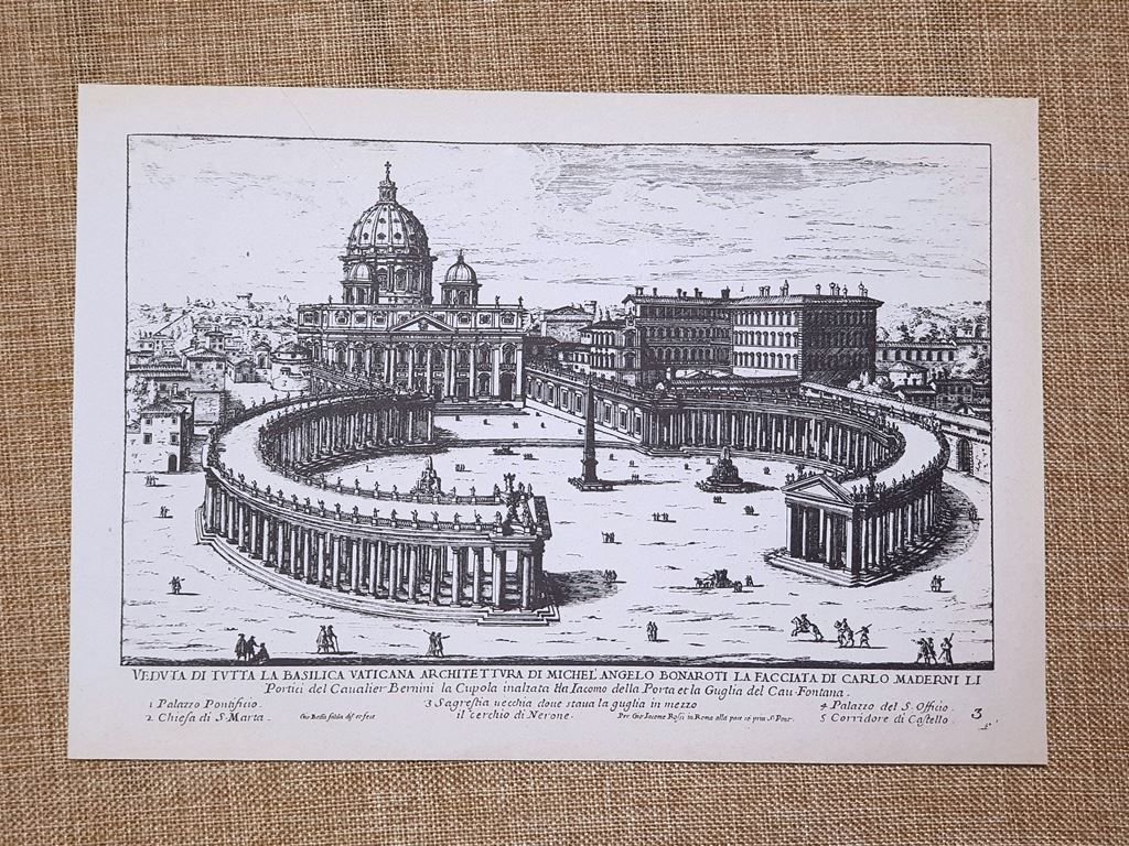 Roma Basilica Vaticana e veduta laterale Incisione Battista Falda 1665 …
