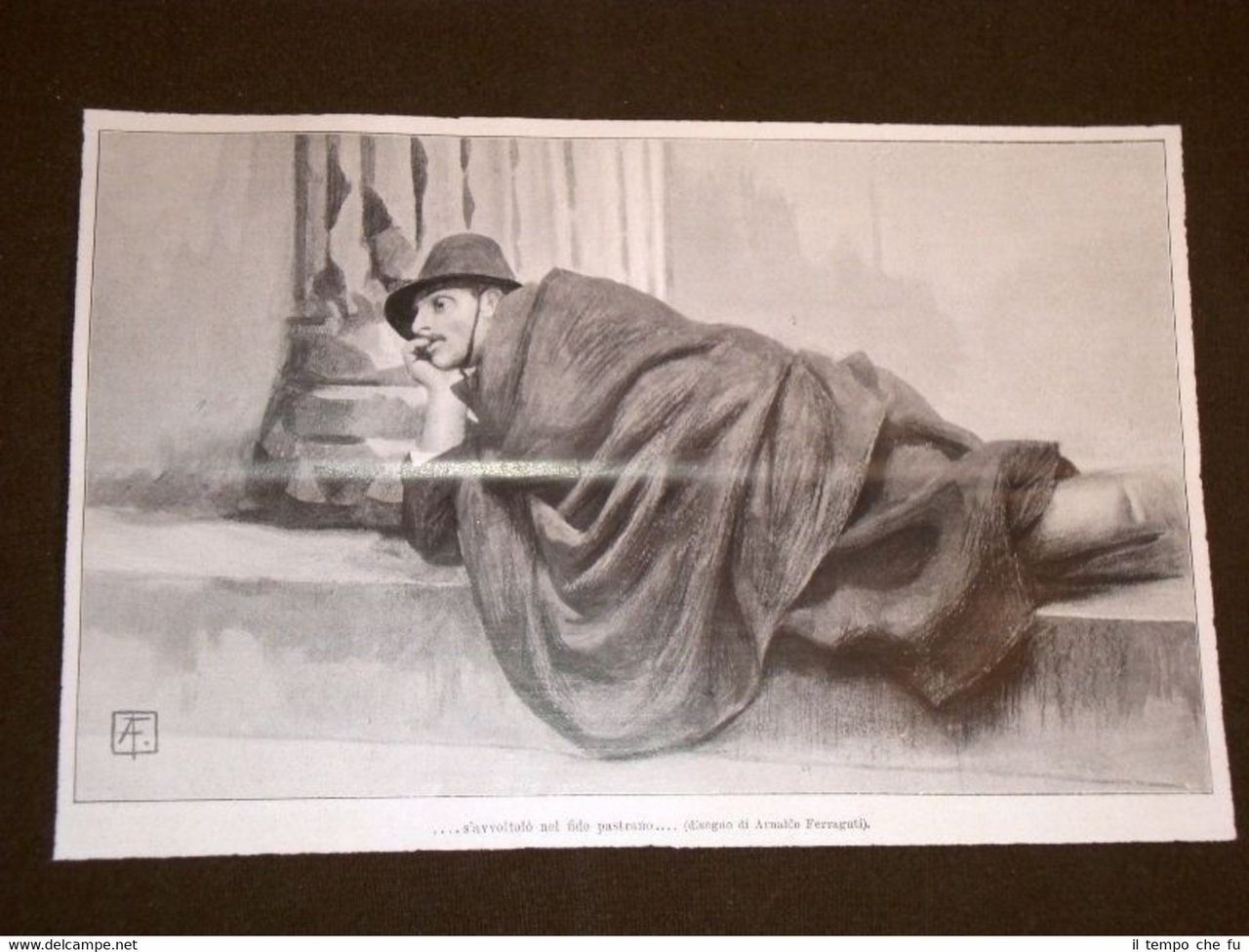 .s'avvoltolò nel fido pastrano. Illustrazione di Arnaldo Ferraguti