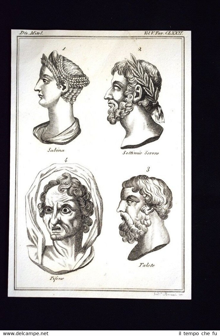 Sabinia Severo Tifone Talete Incisione all'acquaforte del 1820 Mitologia Pozzoli | Immagine principale