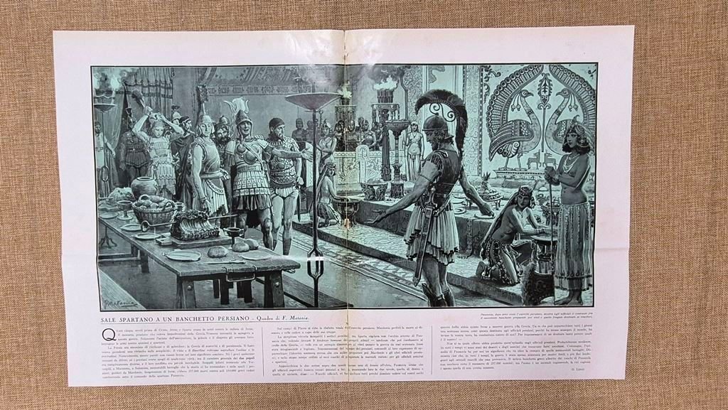 Sale spartano a un banchetto persiano Quadro di F. Matania …