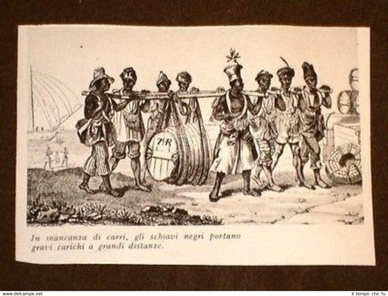 Schiavi negri portano gravi carichi Rio Grande America del Sud