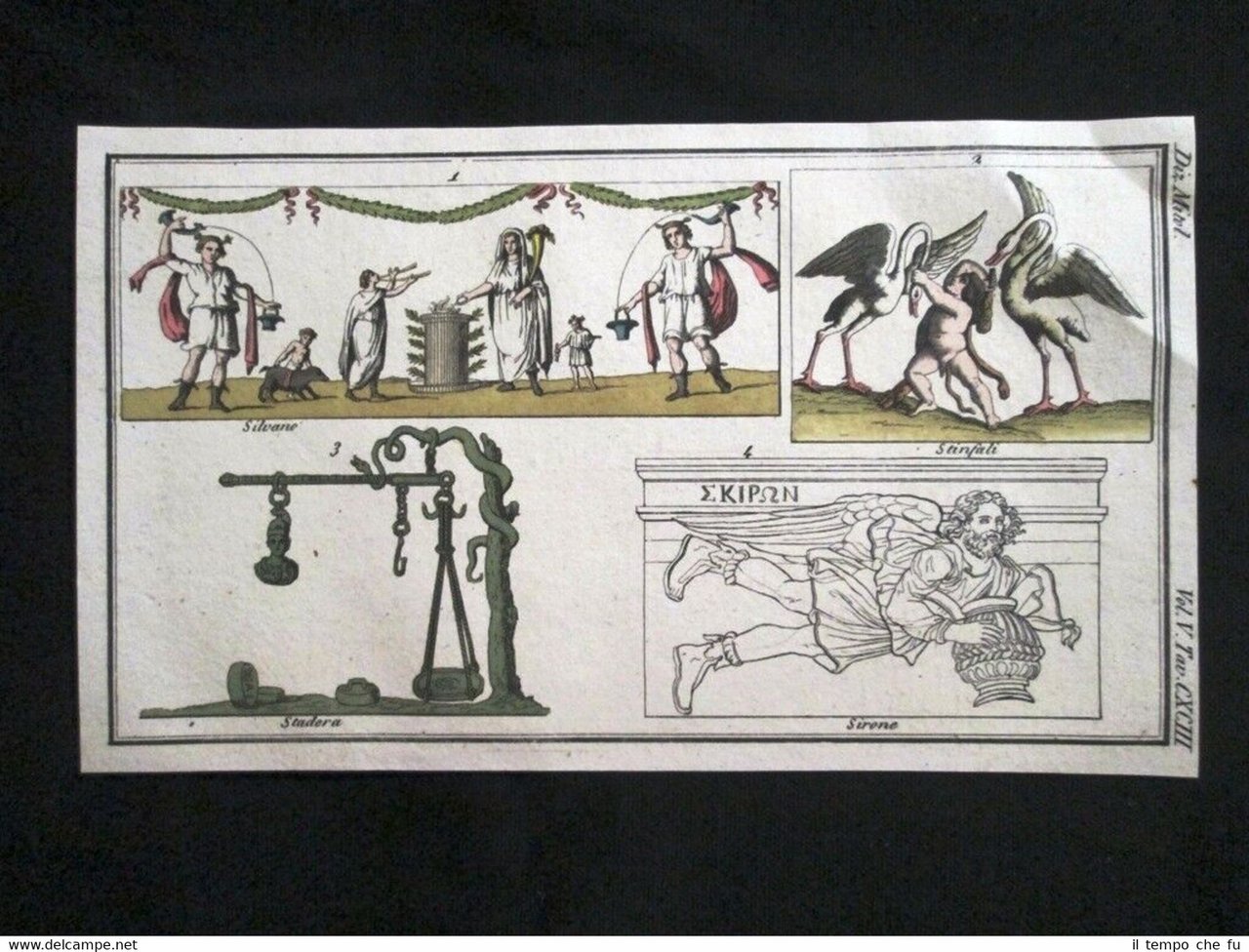 Silvano, Stinfali, Sirone Incisione colorata a mano del 1820 Mitologia …