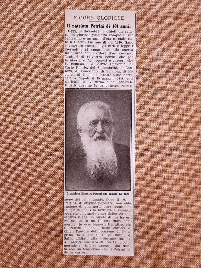 Silvestro Petrini nel 1912 101 anni Nato a Biscuti e …