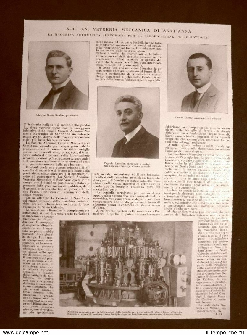 Soc. An. Vetreria meccanica di Sant'Anna 1927 Brevetto Renodier Sesto … | Immagine principale