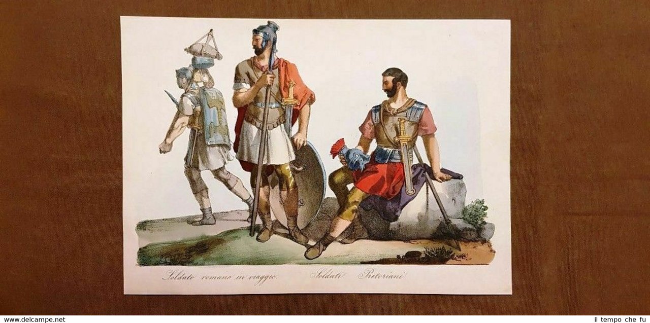 Soldati romani Roma Acquaforte acquerellata a mano del 1823 Costume …