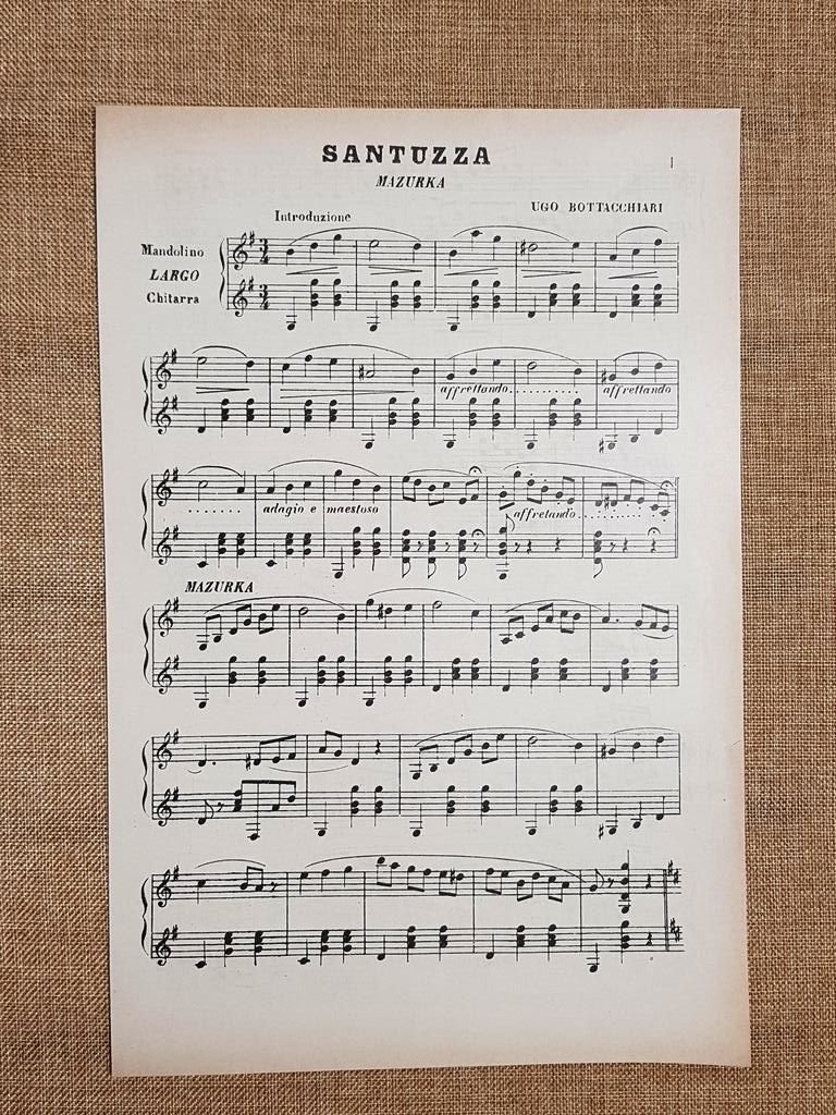Spartito musicale del 1896 Santuzza Mazurka Musica di Ugo Bottacchiari
