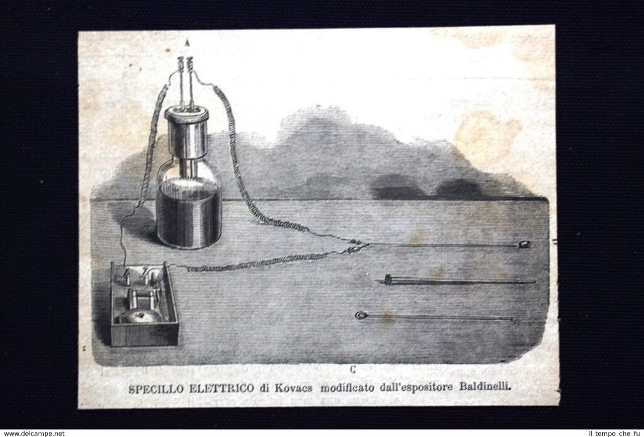 Specillo elettrico di Kovacs, espositore Baldinelli Incisione del 1871