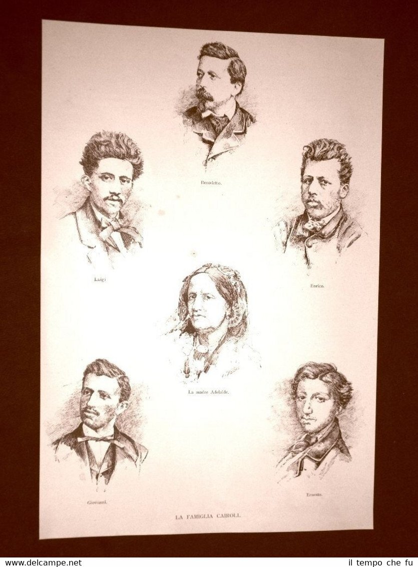 Stampa 1892 La famiglia Cairoli Benedetto Luigi Enrico Adelaide Giovanni …