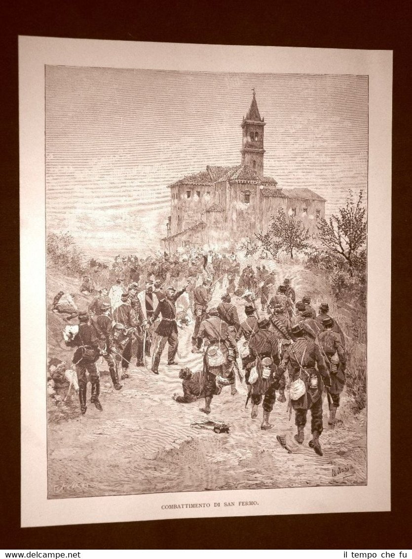 Stampa del 1892 Giuseppe Garibaldi nel combattimento di San Fermo