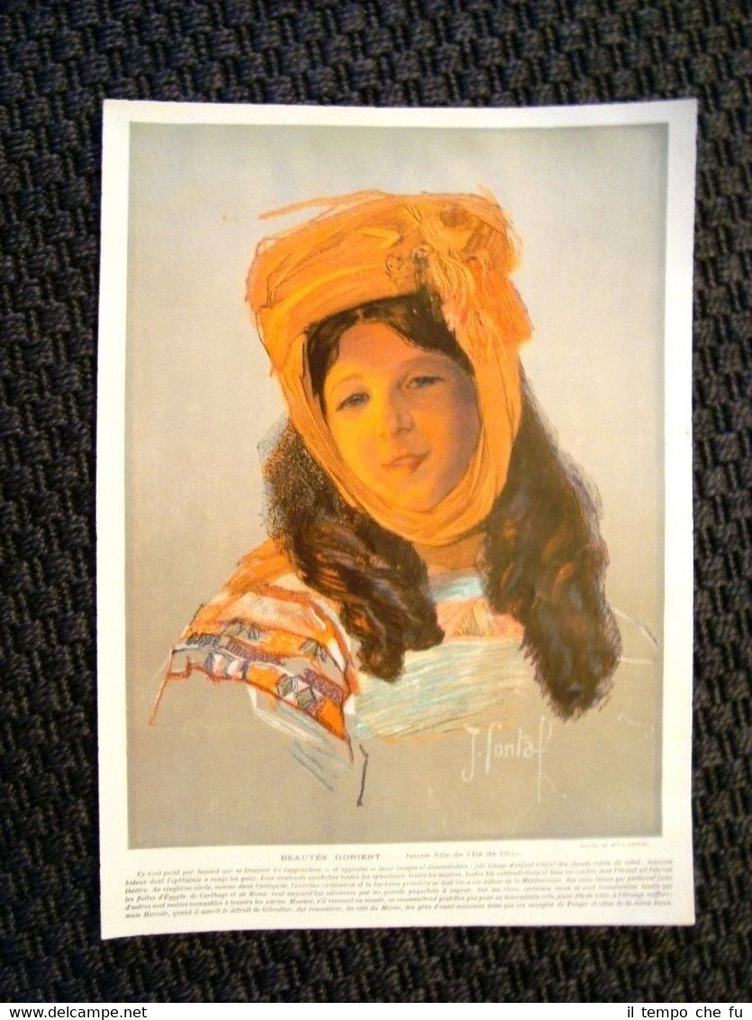 Stampa del 1903 Bellezza d'Oriente Donna dell'Isola di Chio Pastello …