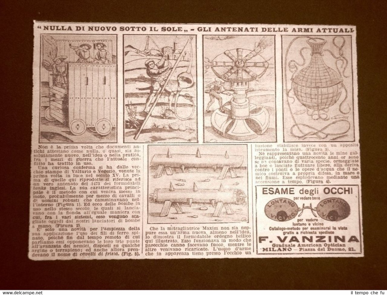 Stampa del 1918 Gli antenati delle armi Tanks Bombe a …