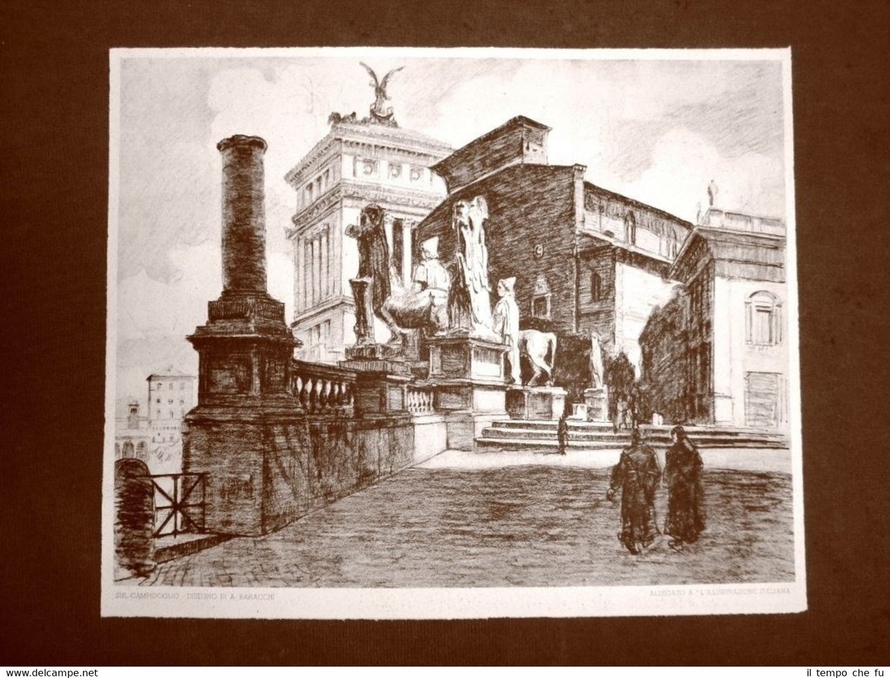 Stampa del 1930 Sul Campidoglio Roma Disegno di A. Baracchi