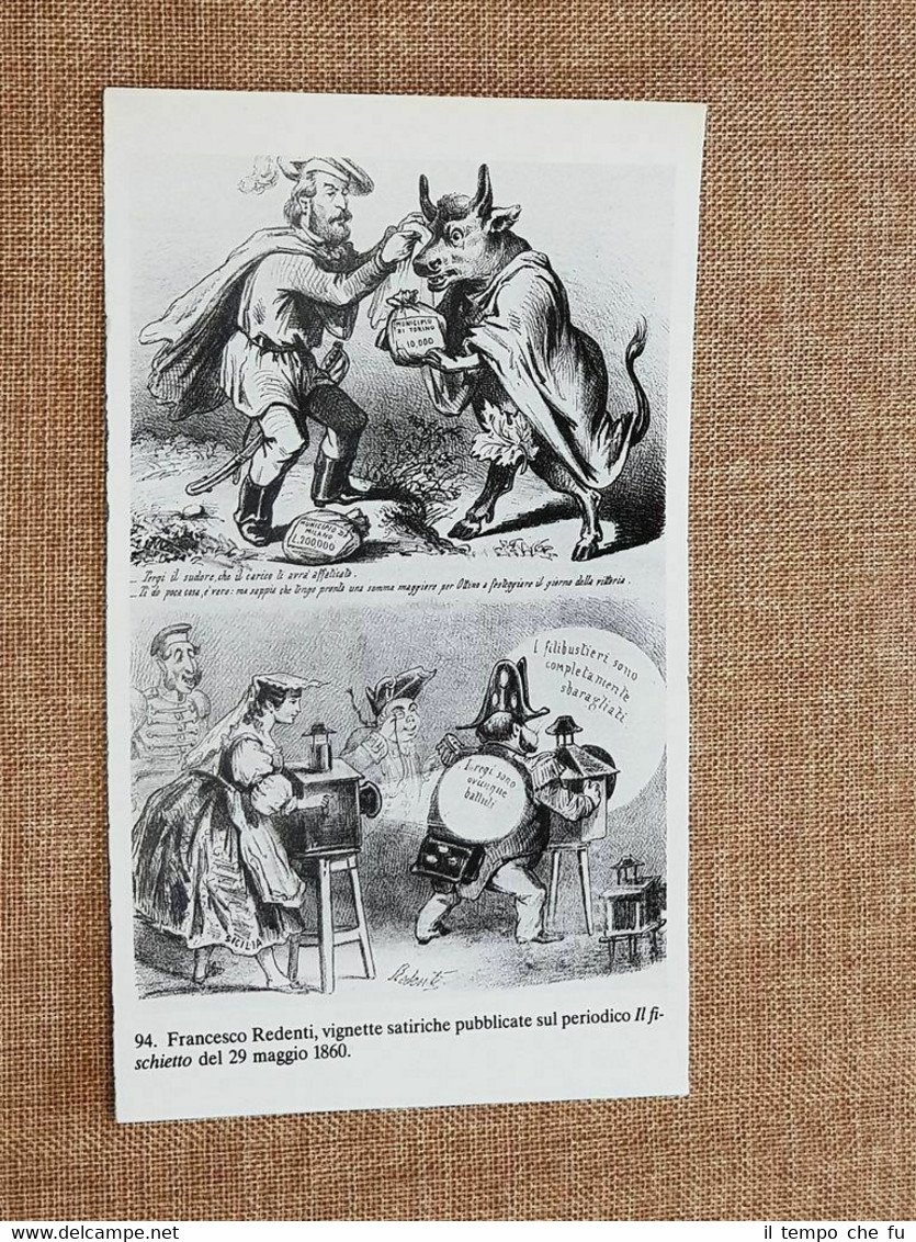 Stampa di vignette satiriche su Garibaldi Fischietto anno 1860 Francesco …