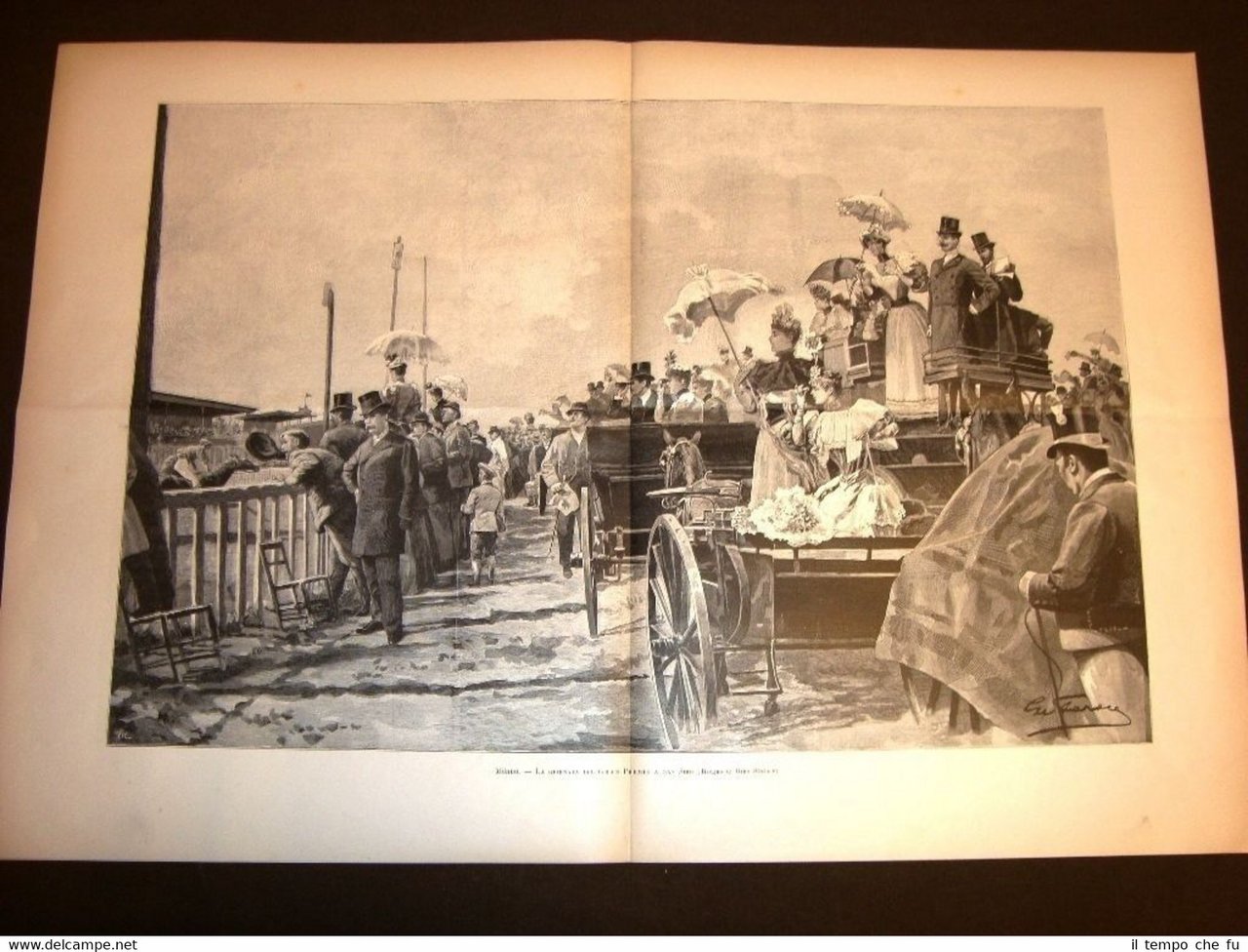 Stampa enorme del 1893 Milano Corse ippiche Gran Premio a … | Immagine principale