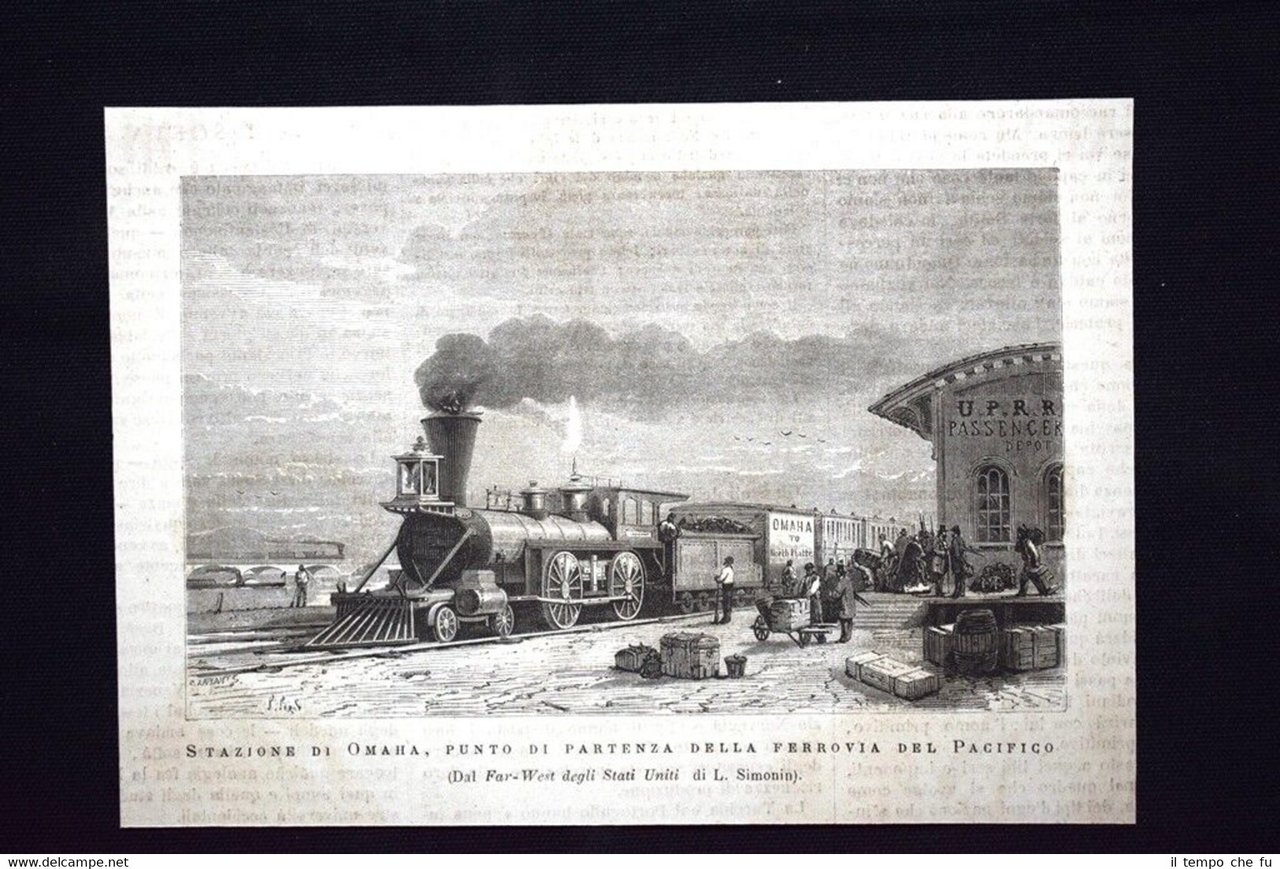 Stazione Omaha, punto di partenza della ferrovia del Pacifico Incisione …