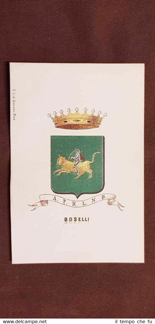 Stemma Boselli Famiglia nobile Cromolitografia del 1880 Annuario della nobiltà