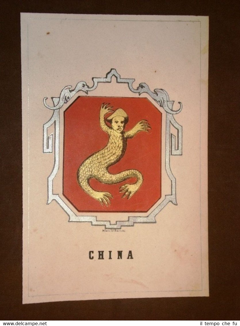 Stemma Cina - Repubblica Popolare Cinese Cromolitografia del 1857 Araldica
