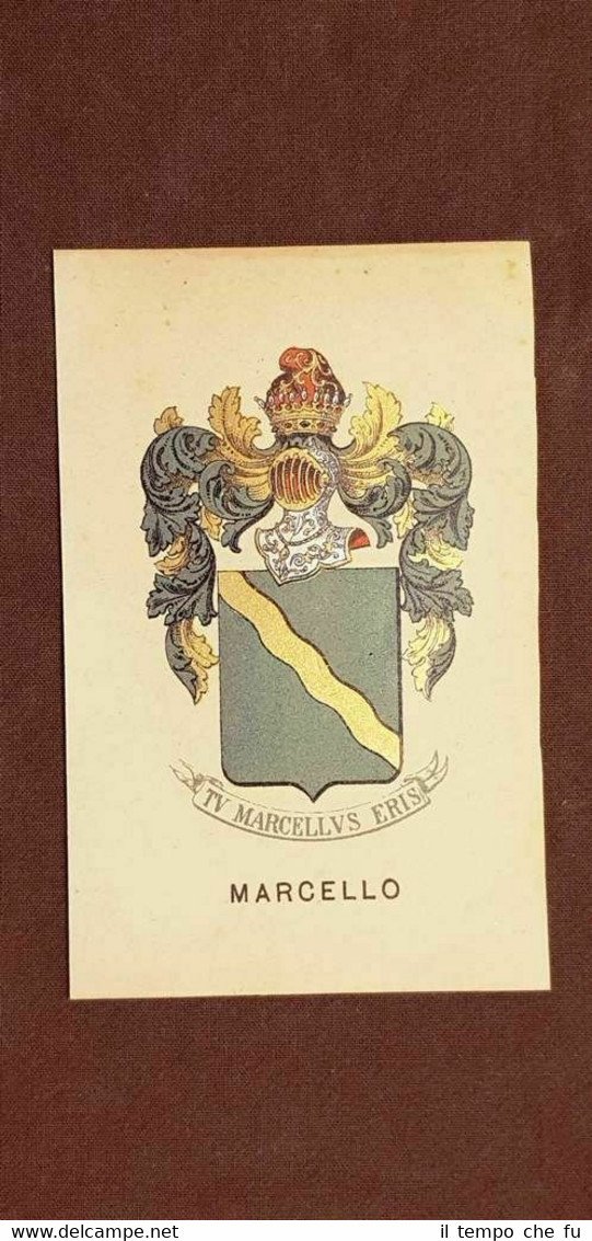 Stemma Marcello Famiglia nobile Cromolitografia del 1880 Annuario nobiltà