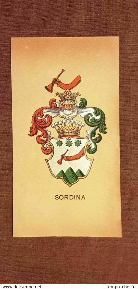 Stemma Sordina Famiglia nobile Cromolitografia del 1880 Annuario nobiltà