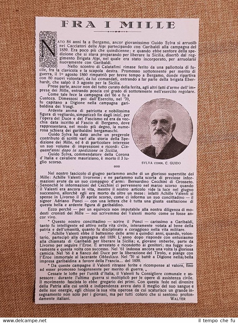 Sylva C. Guido Bergamo, 1844 - 1928 Garibaldino dei Mille …