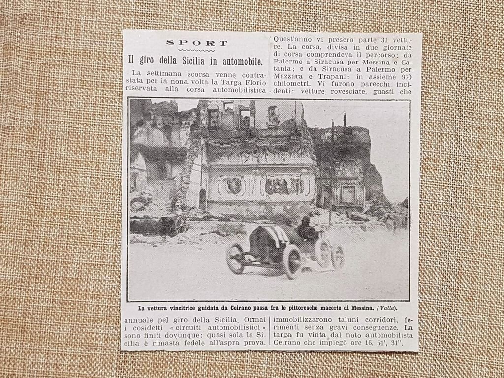 Targa Florio o Giro della Sicilia nel 1914 Tra macerie …