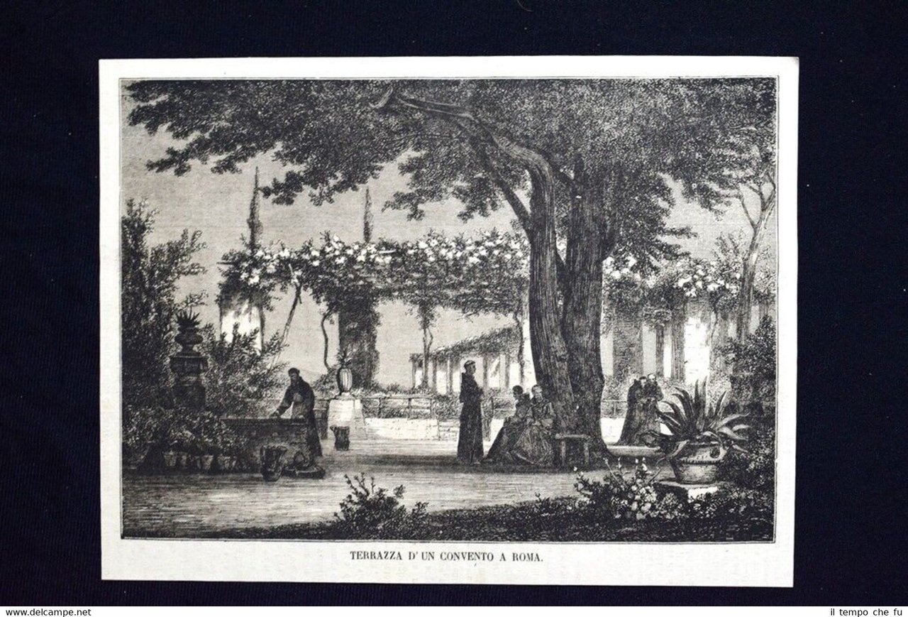 Terrazza d'un convento a Roma Incisione del 1868